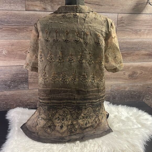 K Studio Sheer Blouse Button Up, Ladies 14, Green Floral Pattern - Picture 4 of 8